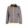 giacca della sportiva vista da davanti di colore grigio e dettagli gialli
