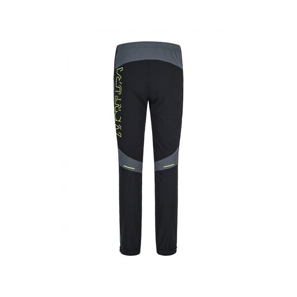 vista del retro del pantalone montura ski style pants colore nero con dettagli giallo fluo